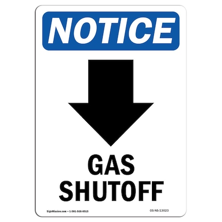 Signmission Safety Sign, OSHA Notice, 14" Height, Gas Shutoff (Down Arrow) Sign With Symbol, Portrait OS-NS-D-1014-V-13023